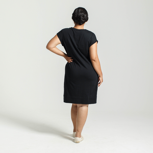Dorsu | Ethical Cotton Basics | Rolled Sleeve T-shirt Dress  | Black