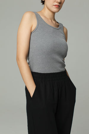 Dorsu | Ethical Cotton Basics | Fitted Ribbed Tank | Grey Marle