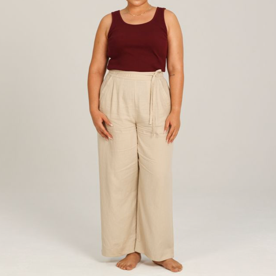 Wide Leg Linen Drawstring Pants - Dorsu Ethical Clothing