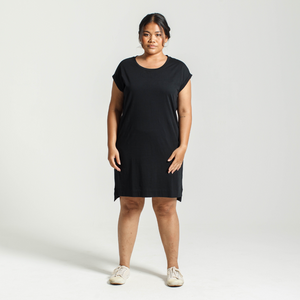 Dorsu | Ethical Cotton Basics | Rolled Sleeve T-shirt Dress  | Black