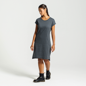 Dorsu | Ethical Cotton Basics | Rolled Sleeve T-shirt Dress  | Charcoal
