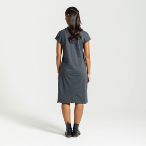 Dorsu | Ethical Cotton Basics | Rolled Sleeve T-shirt Dress  | Charcoal