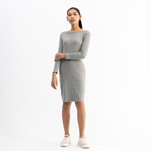 Dorsu | Ethical Cotton Basics | Long Sleeve Midi Dress | Grey Marle