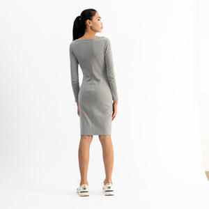 Dorsu | Ethical Cotton Basics | Long Sleeve Midi Dress | Grey Marle