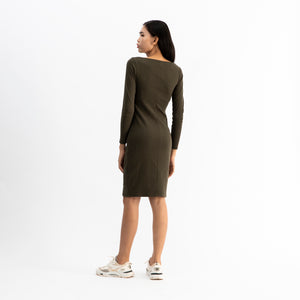 Dorsu | Ethical Cotton Basics | Long Sleeve Midi Dress | Moss Green