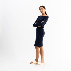 Dorsu | Ethical Cotton Basics | Long Sleeve Midi Dress | Navy
