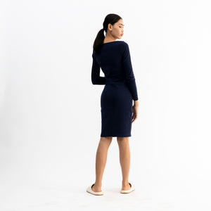 Dorsu | Ethical Cotton Basics | Long Sleeve Midi Dress | Navy