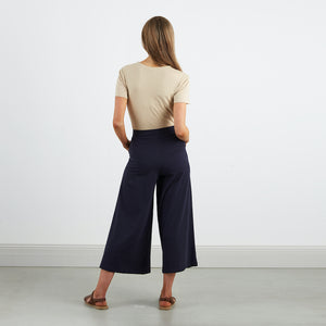 Navy High Waist Fitted Palazzo Pants